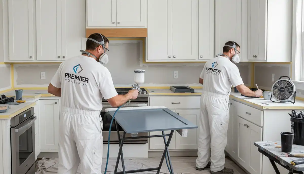 Cabinet painting service in Worcester, MA by Worcester Paint Pros, featuring a durable kitchen finish