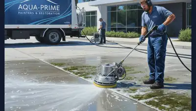 Concrete pressure cleaning in Worcester, MA for driveways and patios removed stains, mold, and grime