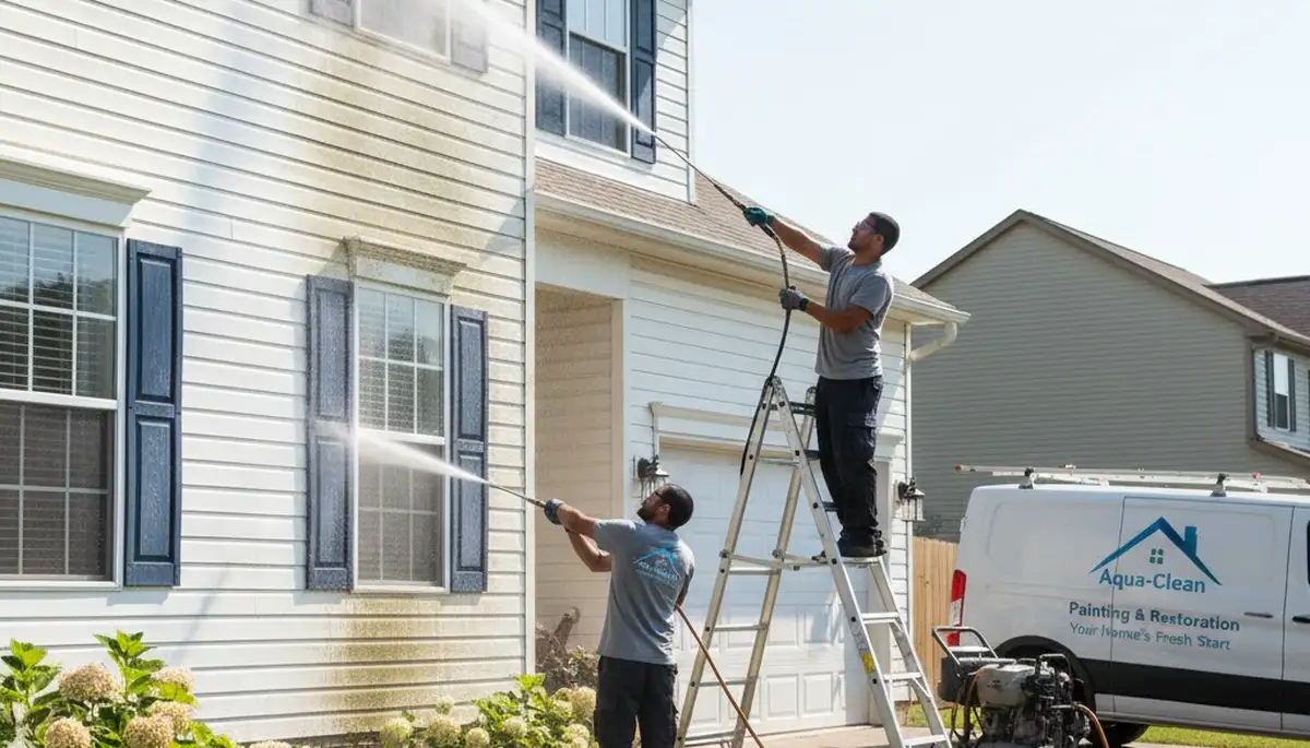 Vinyl siding pressure cleaning in Worcester, MA for mold and mildew removal on a home exterior